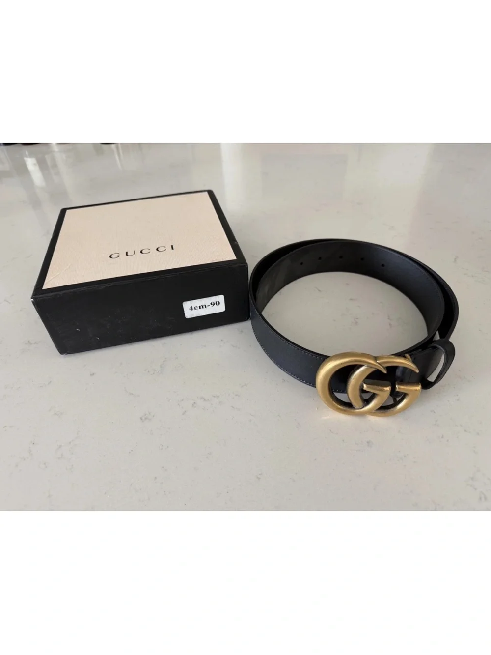 Gucci Black Leather Belt with Gold Double G Buckle